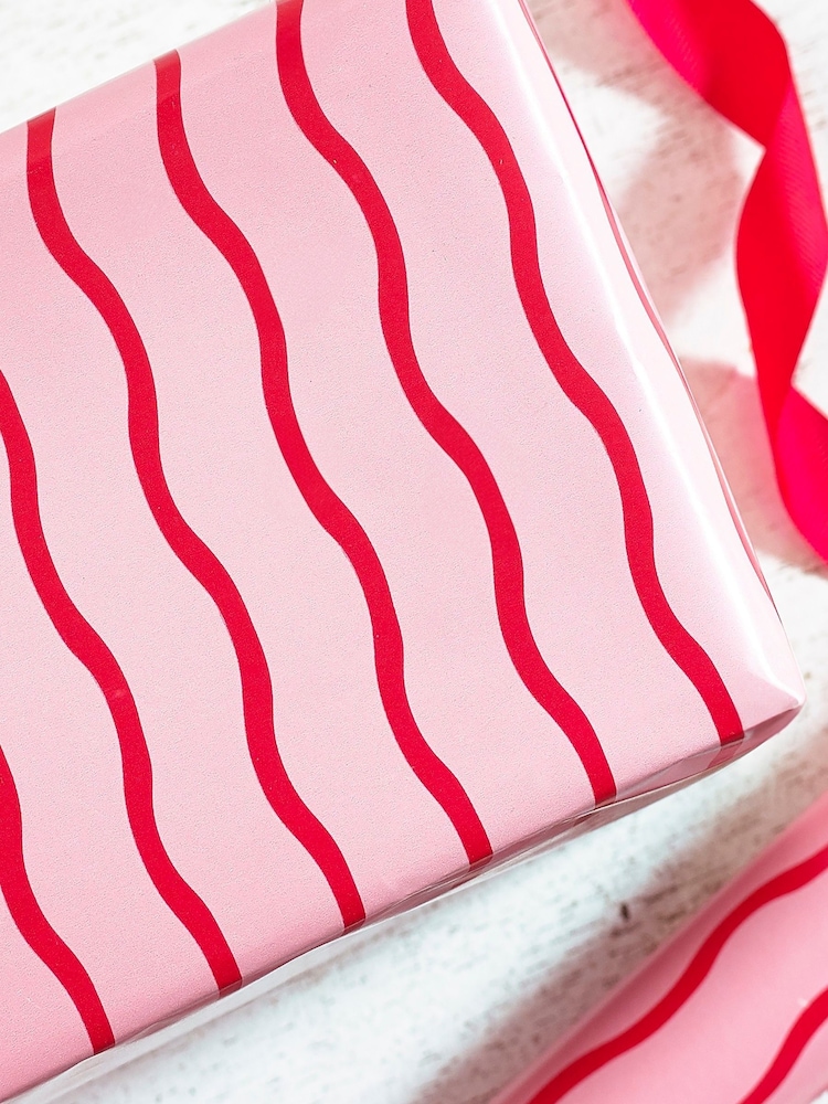Pink Wavy Striped 10 Metre Wrapping Paper - Image 2 of 4