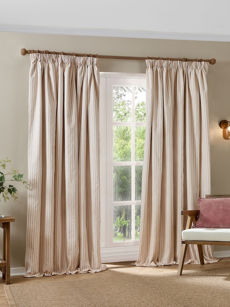 Yard Eucalyptus Hebden Stripe Blackout/Thermal Pencil Pleat Curtains - Image 2 of 4 Yard Eucalyptus Hebden Stripe Blackout/Thermal Pencil Pleat Curtains - Image 2 of 4