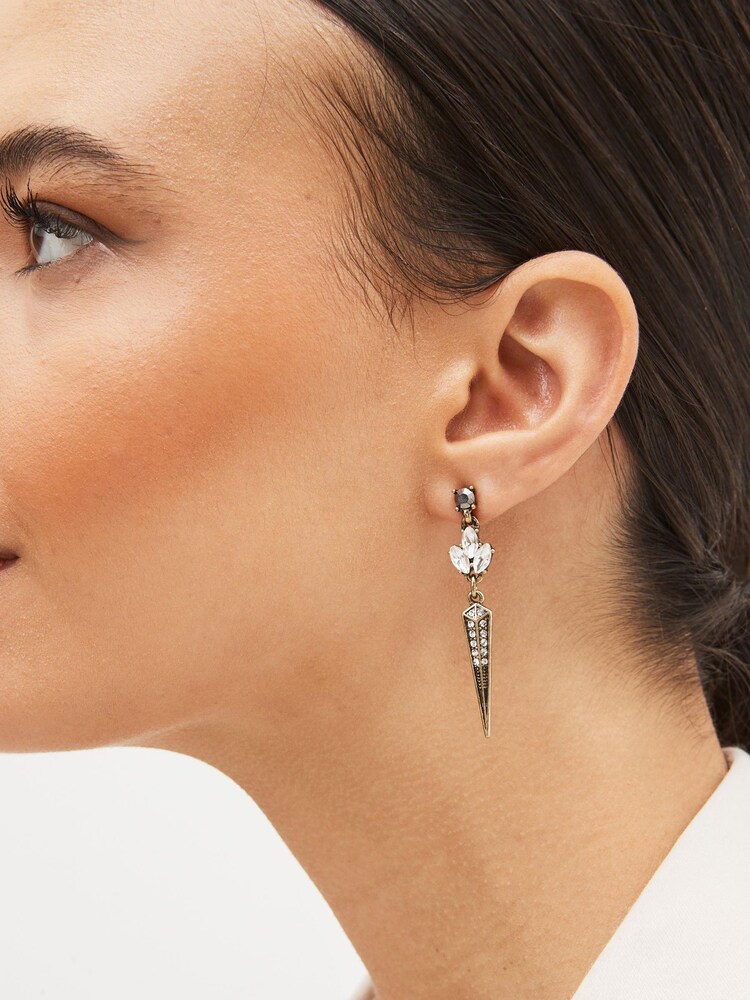 Gold Tone Pretty Sparkle Spike Drop Earrings - Image 2 of 3