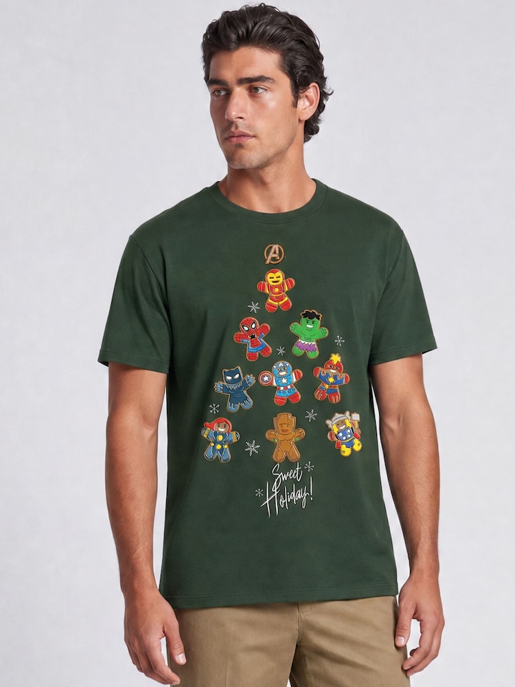 Brands In Green Marvel Avengers Christmas Tree T-Shirt - Image 1 of 4 Brands In Green Marvel Avengers Christmas Tree T-Shirt - Image 1 of 4