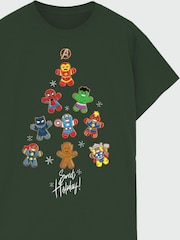 Brands In Green Marvel Avengers Christmas Tree T-Shirt - Image 3 of 4