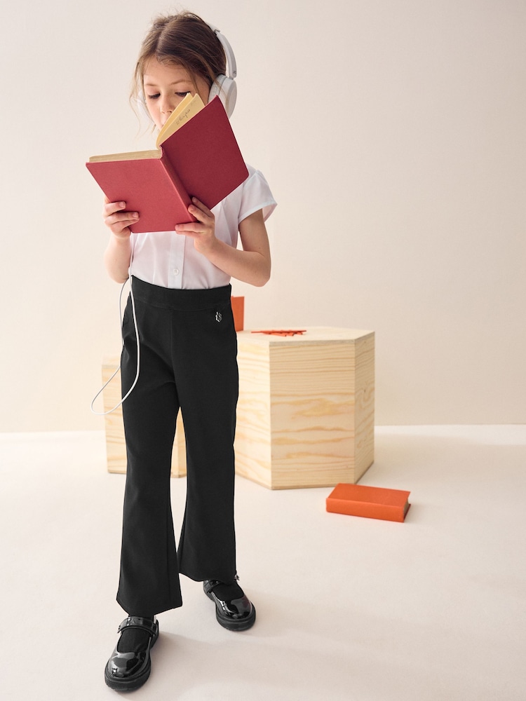 أسود - Pull-On Cotton Rich Stretch Boot Cut School Trousers (3-16yrs) - Image 2 of 6