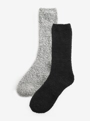 Black Grey 2 Pack Cosy Bed Socks - Image 1 of 3