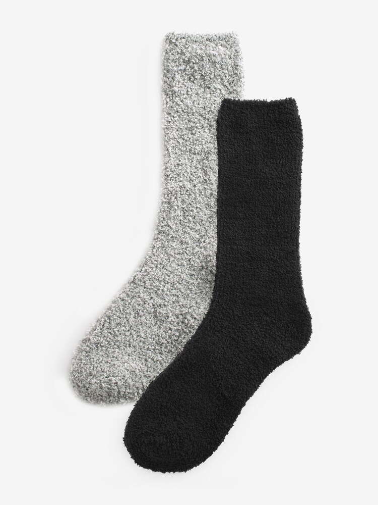 Black Grey 2 Pack Cosy Bed Socks - Image 1 of 3