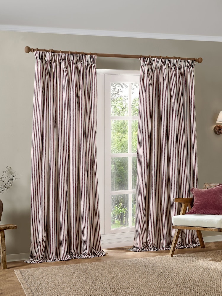 Yard Beetroot Hebden Stripe Blackout/Thermal Pencil Pleat Curtains - Image 2 of 4 Yard Beetroot Hebden Stripe Blackout/Thermal Pencil Pleat Curtains - Image 2 of 4