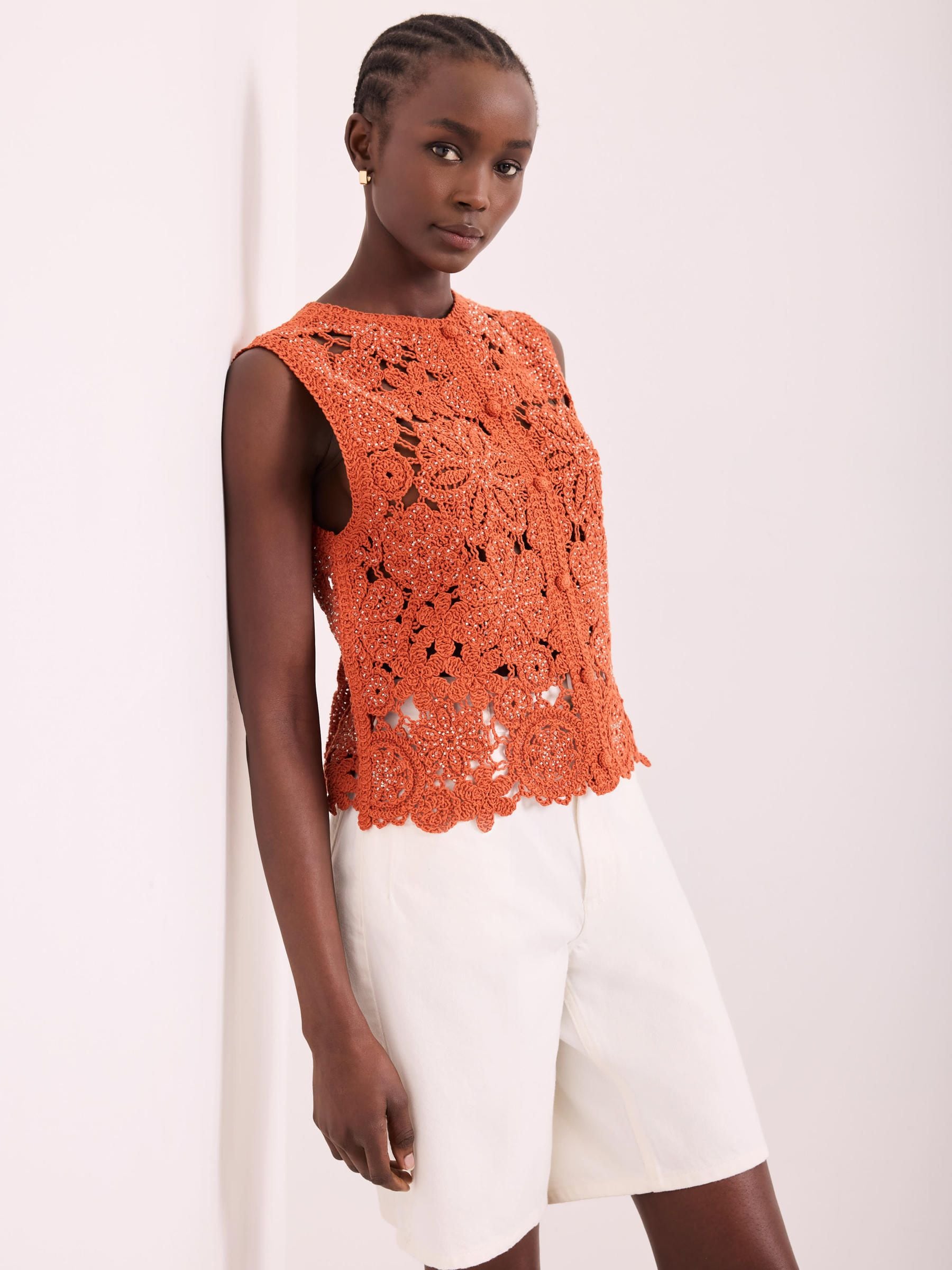 Buy Mint Velvet Orange Cotton Crochet Vest from Next USA
