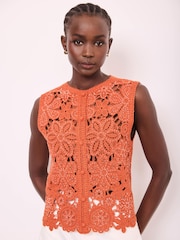 Mint Velvet Orange Cotton Crochet Vest - Image 3 of 7