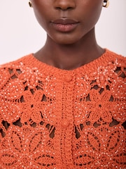 Mint Velvet Orange Cotton Crochet Vest - Image 4 of 7