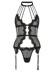 Zestaw koronkowy Ann Summers Fiery ze stringami, biustonoszem i paskiem do pończoch, z muszelkowym wykończeniem - Image 5 of 5