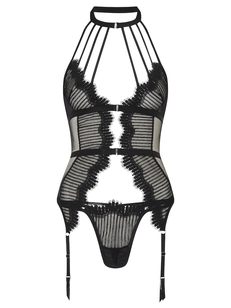 Zestaw koronkowy Ann Summers Fiery ze stringami, biustonoszem i paskiem do pończoch, z muszelkowym wykończeniem - Image 5 of 5