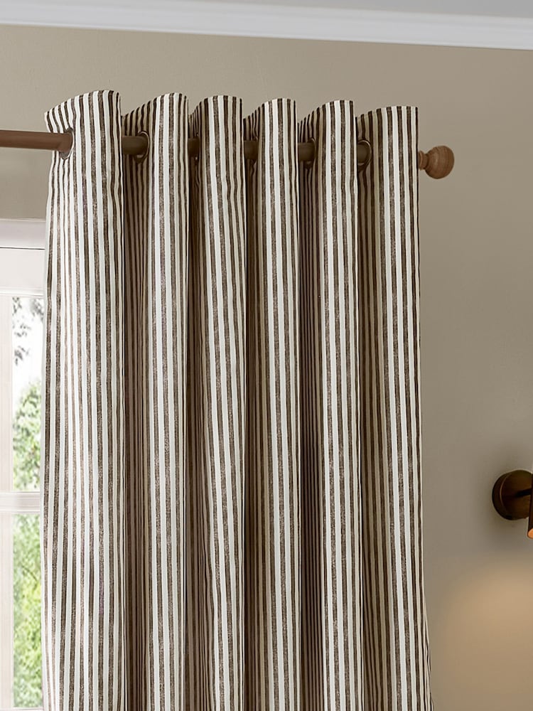 Yard Natural Hebden Striped Blackout/Thermal Eyelet Curtains - Image 1 of 4