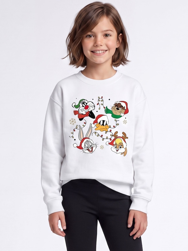 Rags & Rascals White Looney Tunes Christmas Faces Sweatshirt - Image 1 of 4 Rags & Rascals White Looney Tunes Christmas Faces Sweatshirt - Image 1 of 4