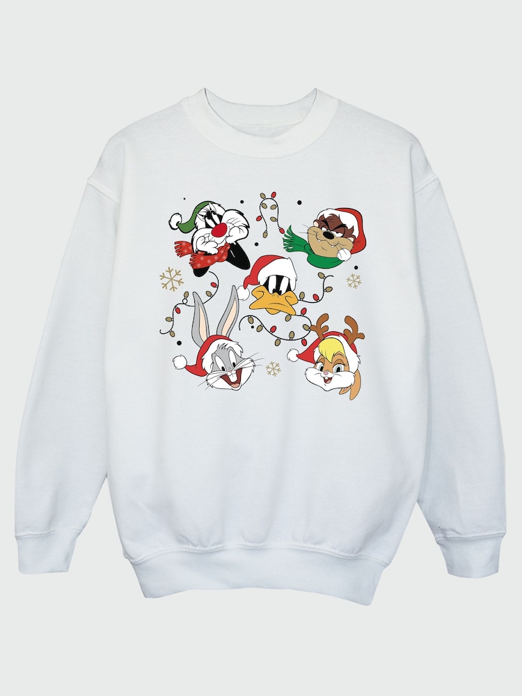Rags & Rascals White Looney Tunes Christmas Faces Sweatshirt - Image 2 of 4 Rags & Rascals White Looney Tunes Christmas Faces Sweatshirt - Image 2 of 4