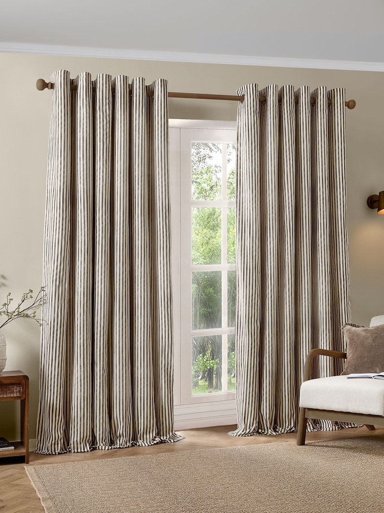 Yard Grey Hebden Striped Blackout/Thermal Eyelet Curtains - Image 2 of 4 Yard Grey Hebden Striped Blackout/Thermal Eyelet Curtains - Image 2 of 4