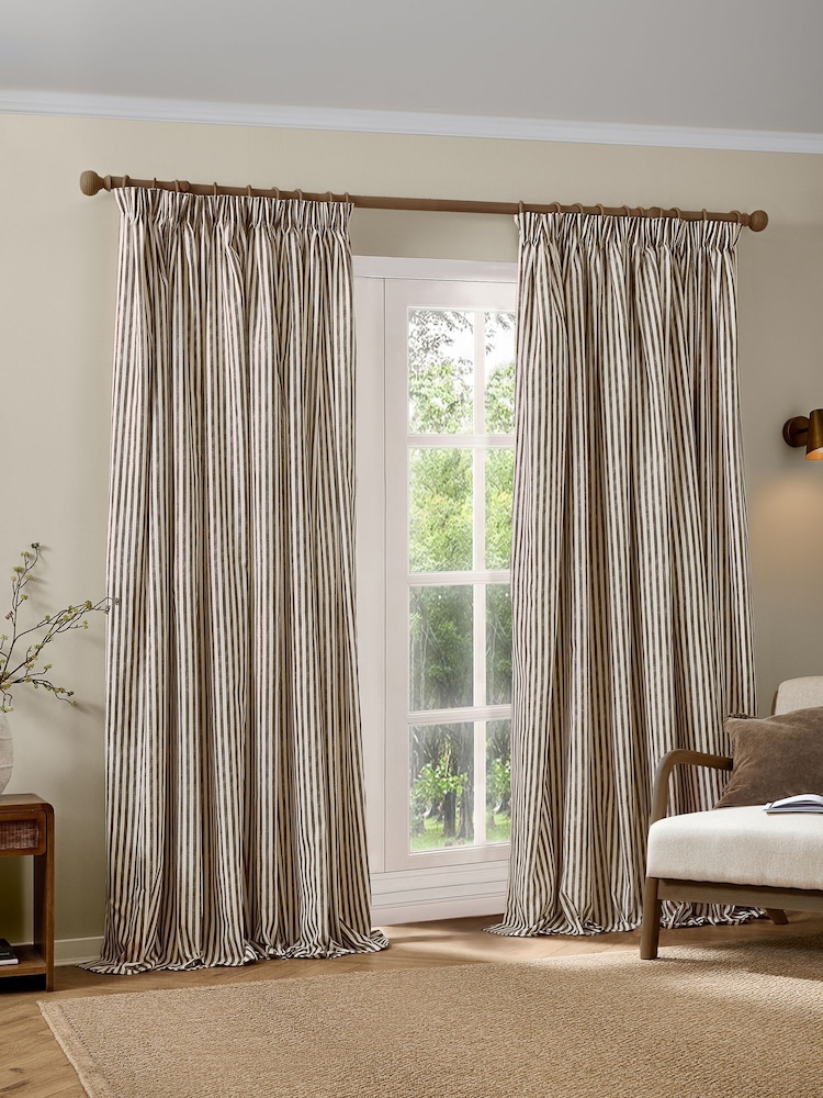 Yard Forest Green Hebden Stripe Blackout/Thermal Pencil Pleat Curtains - Image 2 of 4 Yard Forest Green Hebden Stripe Blackout/Thermal Pencil Pleat Curtains - Image 2 of 4