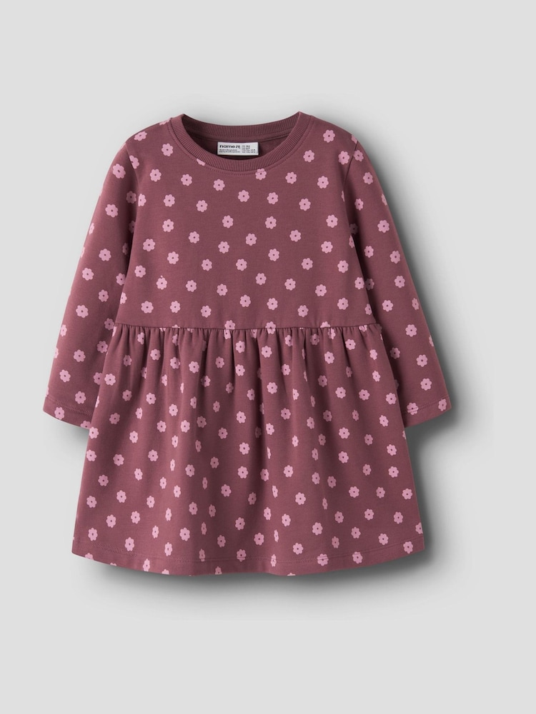 Name It Purple Fleece Lined Heart Printed Dress - Image 1 of 2 Name It Purple Fleece Lined Heart Printed Dress - Image 1 of 2