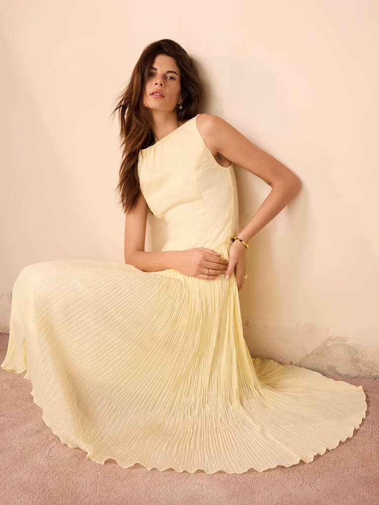 Mint Velvet Yellow Crinkle Drop Waist Midi Dress - Image 2 of 8 Mint Velvet Yellow Crinkle Drop Waist Midi Dress - Image 2 of 8