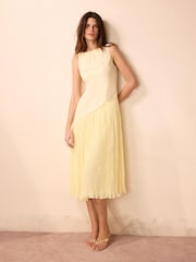 Mint Velvet Yellow Crinkle Drop Waist Midi Dress - Image 3 of 8