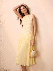 Mint Velvet Yellow Crinkle Drop Waist Midi Dress - Image 4 of 8