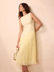 Mint Velvet Yellow Crinkle Drop Waist Midi Dress - Image 6 of 8