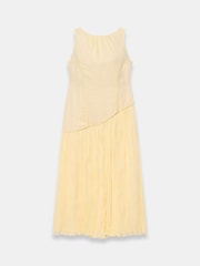 Mint Velvet Yellow Crinkle Drop Waist Midi Dress - Image 7 of 8