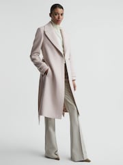 Reiss Neutral Tor Relaxed Wool Blend Belted Coat - Image 1 of 7