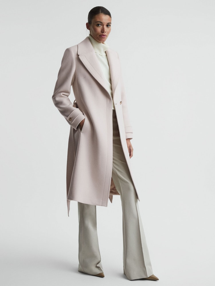 Reiss Neutral Tor Relaxed Wool Blend Belted Coat - Image 1 of 7