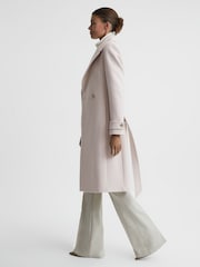 Reiss Neutral Tor Relaxed Wool Blend Belted Coat - Image 6 of 7