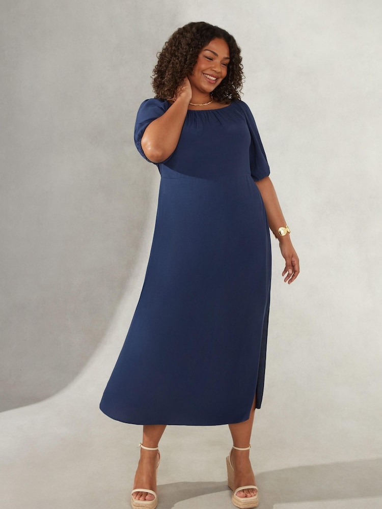 Live Unlimited Curve - Navy Blue Bardot Maxi Dress - Image 1 of 4