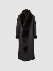 Reiss Brown Dahlia Reversible Longline Leather Shearling Coat - Image 2 of 7