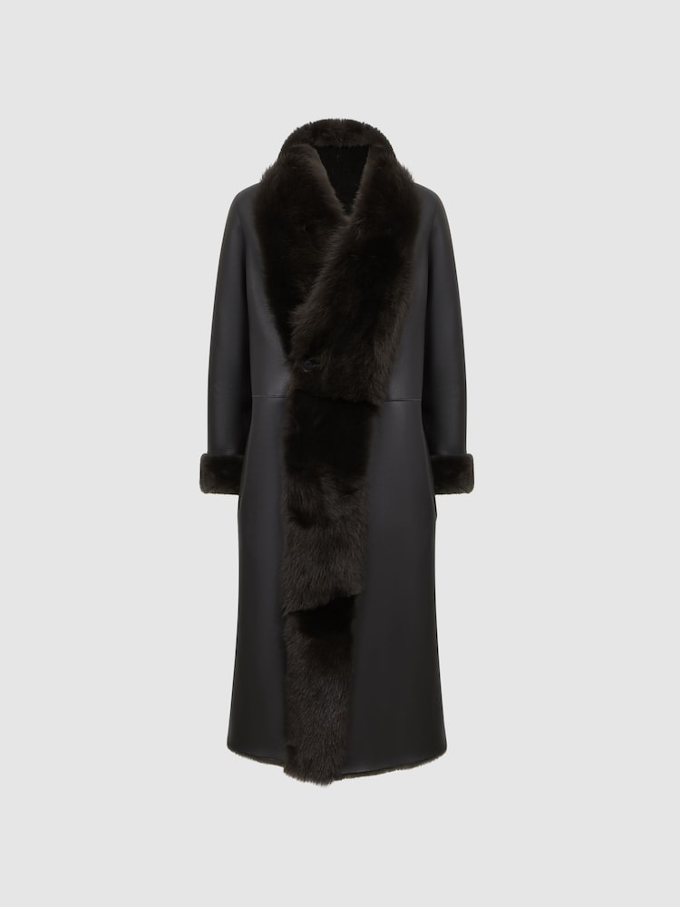 Reiss Brown Dahlia Reversible Longline Leather Shearling Coat - Image 2 of 7