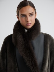 Reiss Brown Dahlia Reversible Longline Leather Shearling Coat - Image 4 of 7