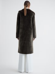 Reiss Brown Dahlia Reversible Longline Leather Shearling Coat - Image 5 of 7