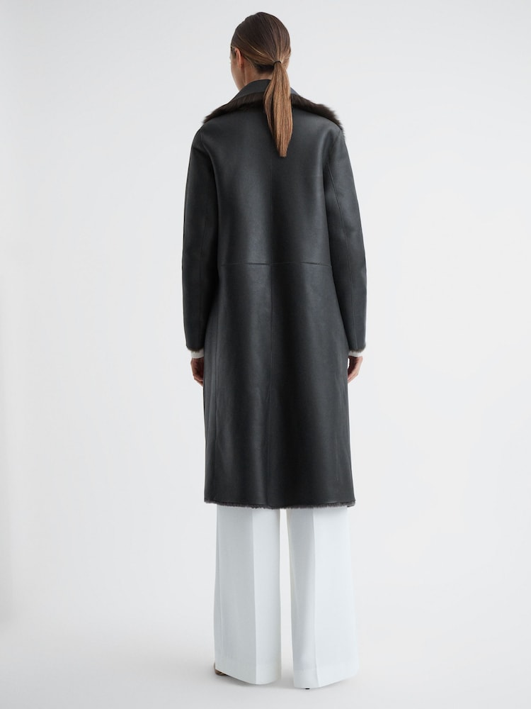 Reiss Brown Dahlia Reversible Longline Leather Shearling Coat - Image 7 of 7
