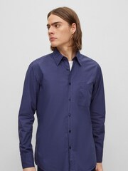 BOSS Dark Blue Regular Fit Poplin Shirt - Image 1 of 6
