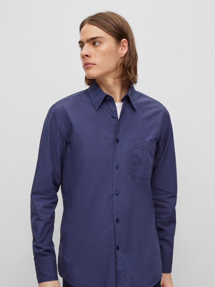BOSS Dark Blue Regular Fit Poplin Shirt - Image 1 of 6