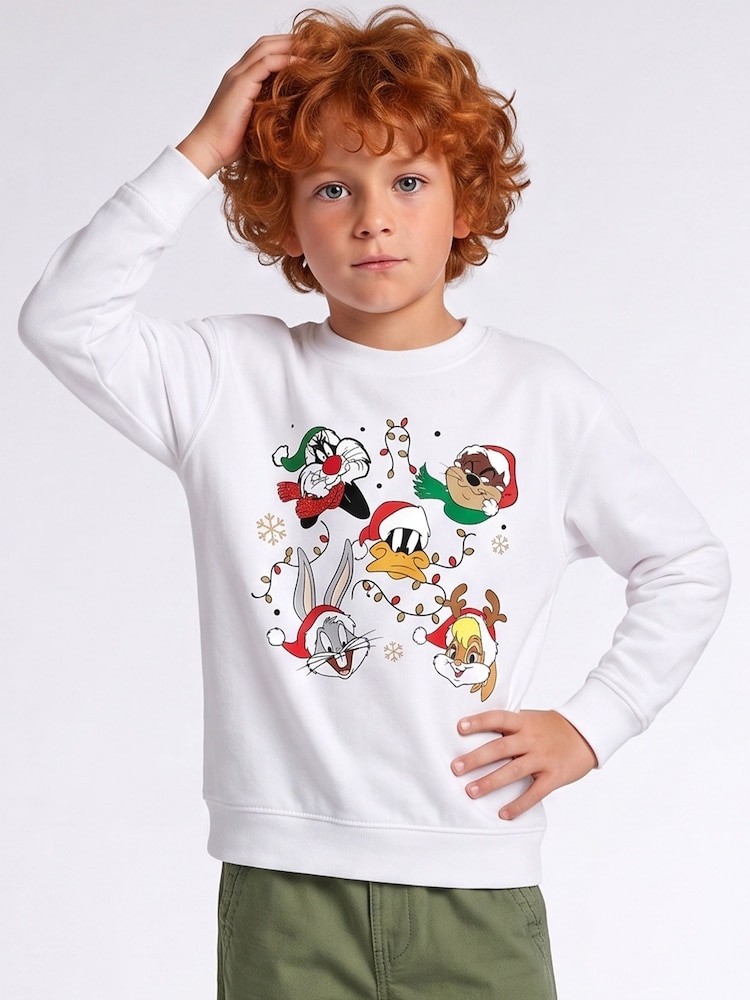 Rags & Rascals White Looney Tunes Christmas Faces Sweatshirt - Image 1 of 4 Rags & Rascals White Looney Tunes Christmas Faces Sweatshirt - Image 1 of 4