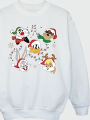 Rags & Rascals White Looney Tunes Christmas Faces Sweatshirt - Image 4 of 4