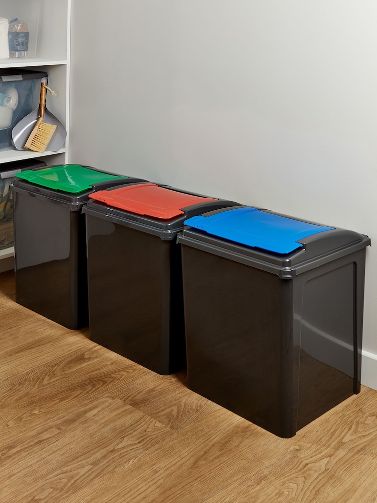 Wham Set of 3 Grey 50L Plastic Recycle Bins - Image 1 of 6
