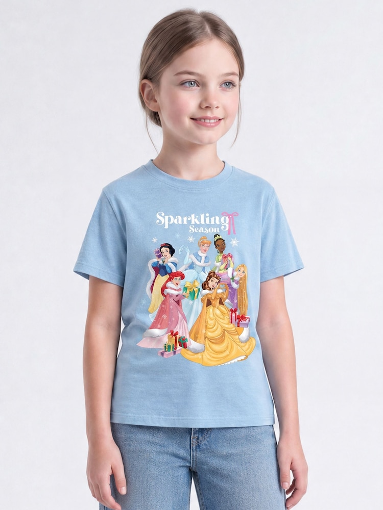Rags & Rascals Blue Disney Princesses Christmas T-Shirt - Image 1 of 4 Rags & Rascals Blue Disney Princesses Christmas T-Shirt - Image 1 of 4