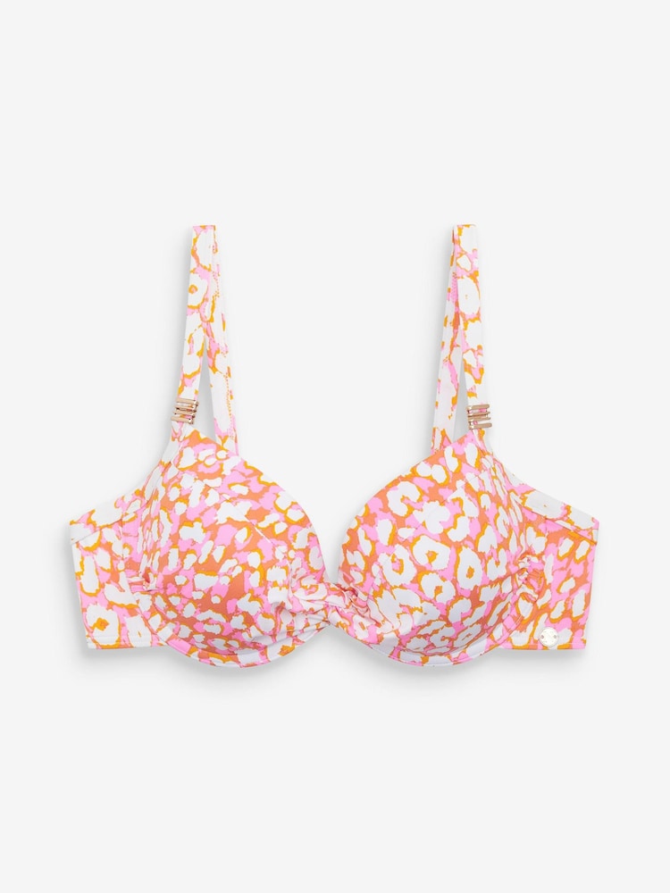 Peach Pink Padded Underwired Top Shape and Tummy Control Bikini Top - Image 4 of 4