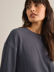 Navy Cosy Waffle Long Sleeve Pyjamas - Image 4 of 11