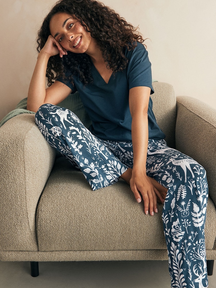 Navy Woodland 100% Cotton Short Sleeve Pyjamas - Image 1 of 9