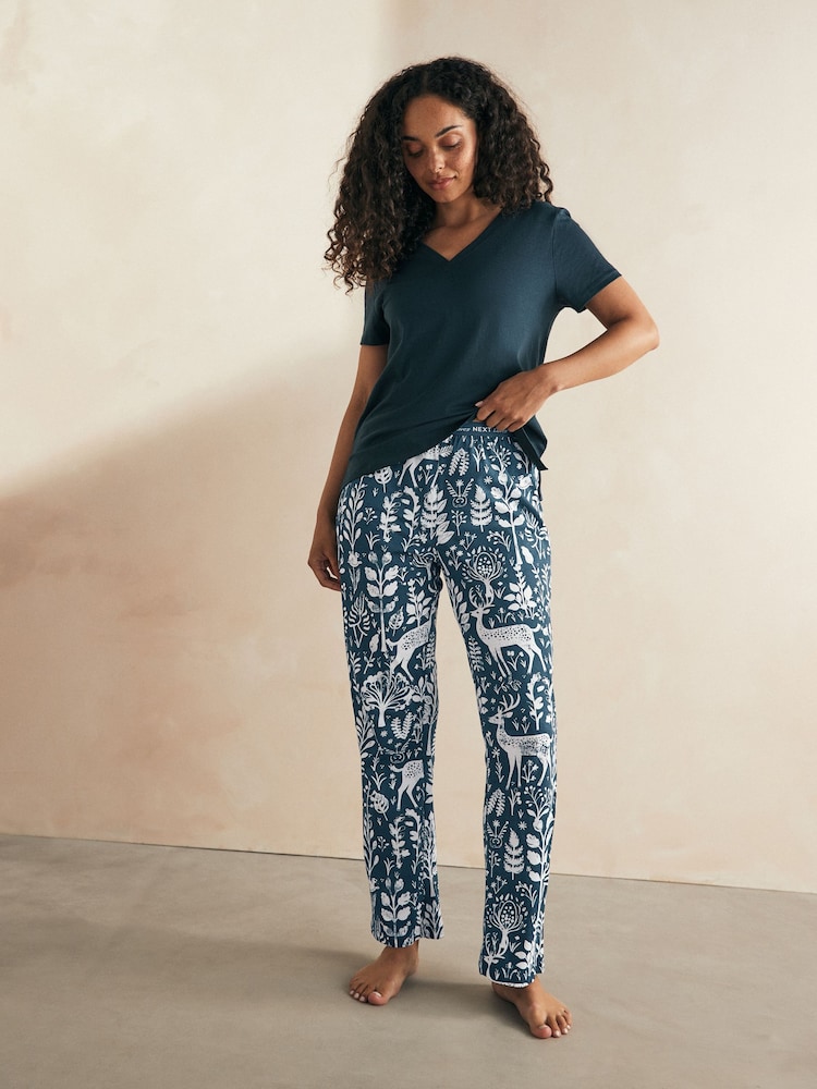 Navy Woodland 100% Cotton Short Sleeve Pyjamas - Image 2 of 9