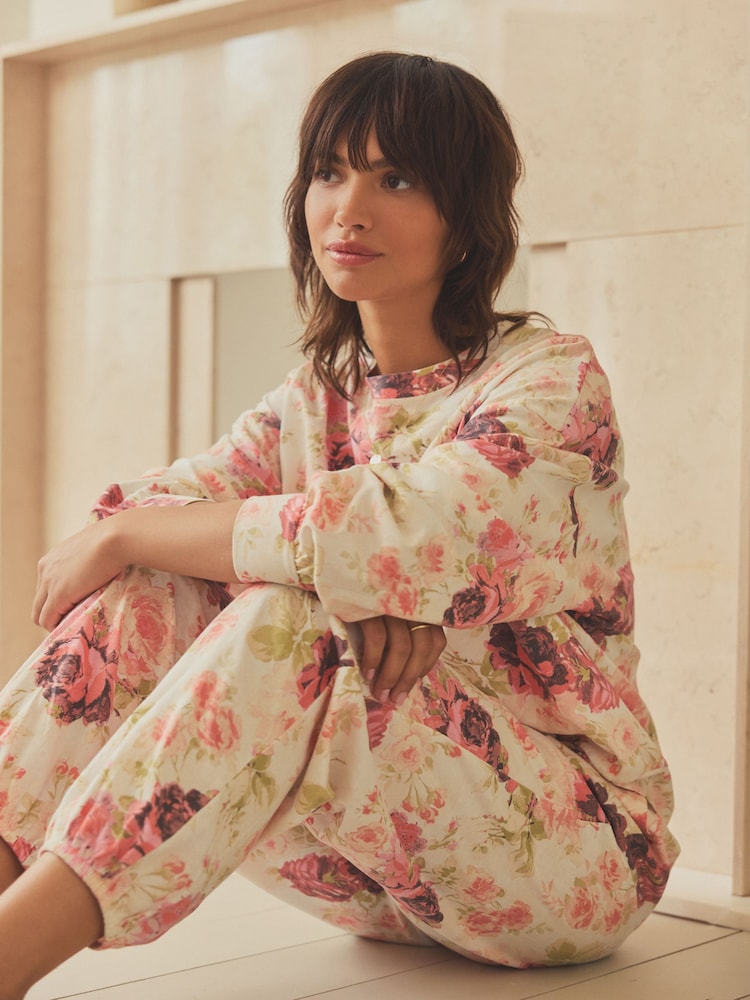 Pink Floral 100% Cotton Long Sleeve Pyjamas - Image 1 of 6