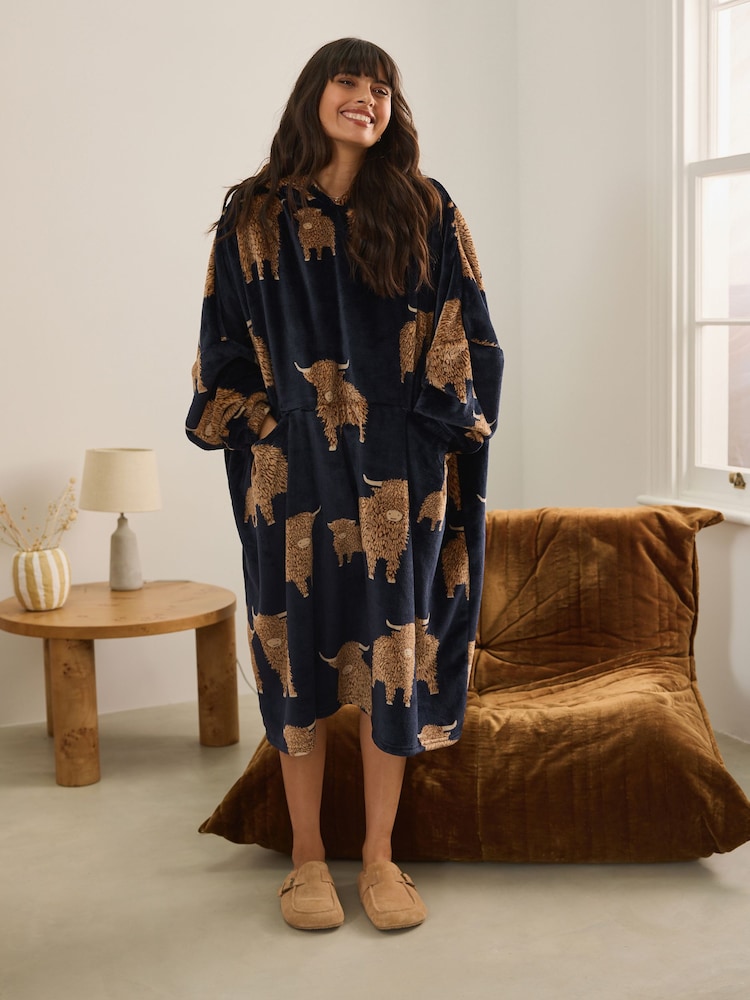 Navy Blue Hamish The Highland Cow Oversized Blanket Hoodie - Image 1 of 6