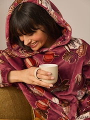 Burgunderrot - Übergroßer Decken-Hoodie mit herbstlichem Kürbismotiv - Bild 4 von 7