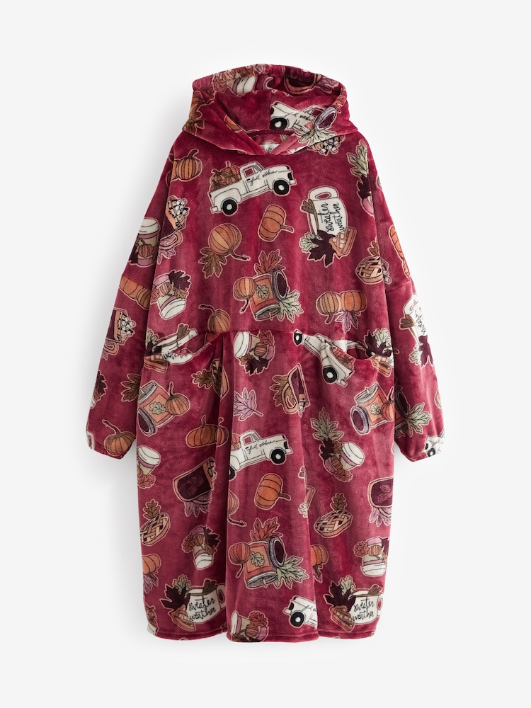 Burgunderrot - Übergroßer Decken-Hoodie mit herbstlichem Kürbismotiv - Bild 7 von 7