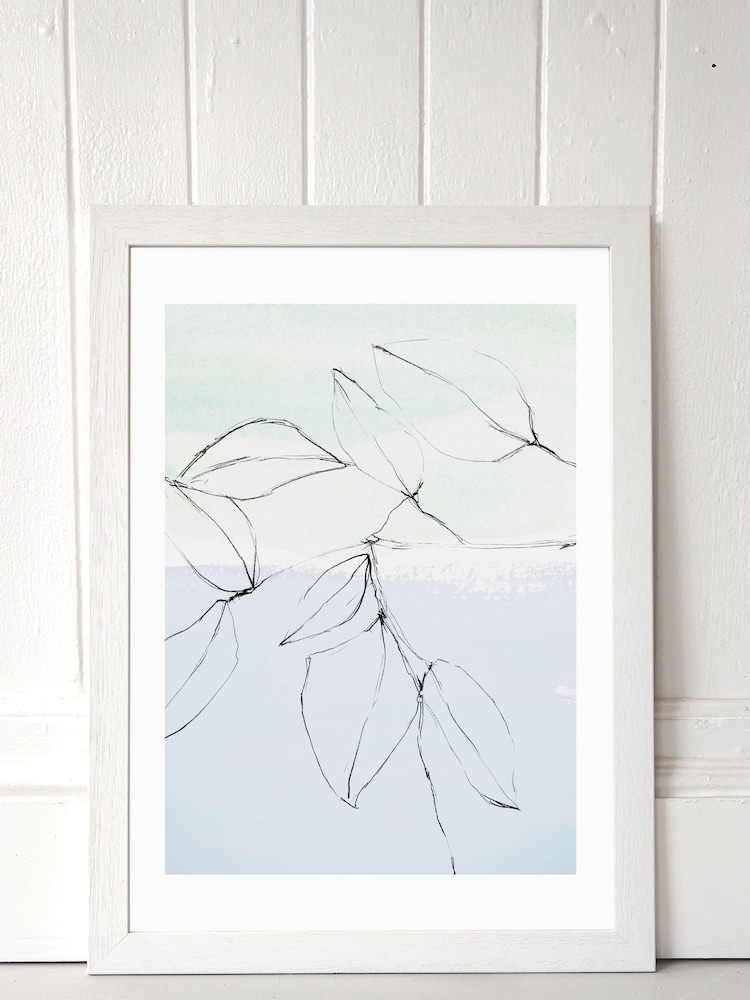 East End Prints Brown Leaves On Pastel Blue & Mint Print by Iris Lehnhardt - Image 1 of 3