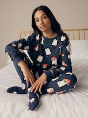 Navy Blue Matching Family Womens Christmas Penguin Pyjamas - Image 3 of 6